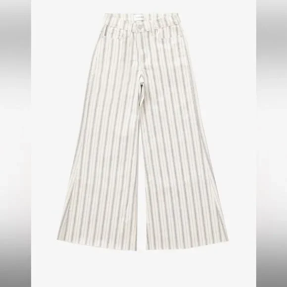 FRAME Le Palazzo Crop High-Rise Striped Wide-Leg Womens Jean White Blue Raw 29 - Picture 3 of 15